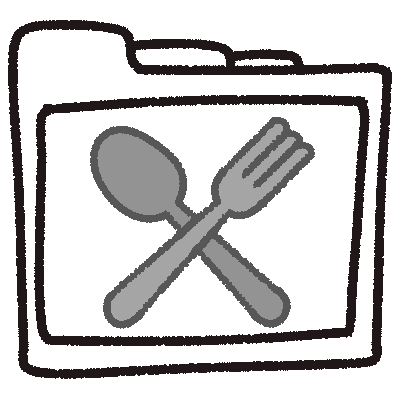  a stylized drawing of a folder with a spoon and fork crossed in the center.